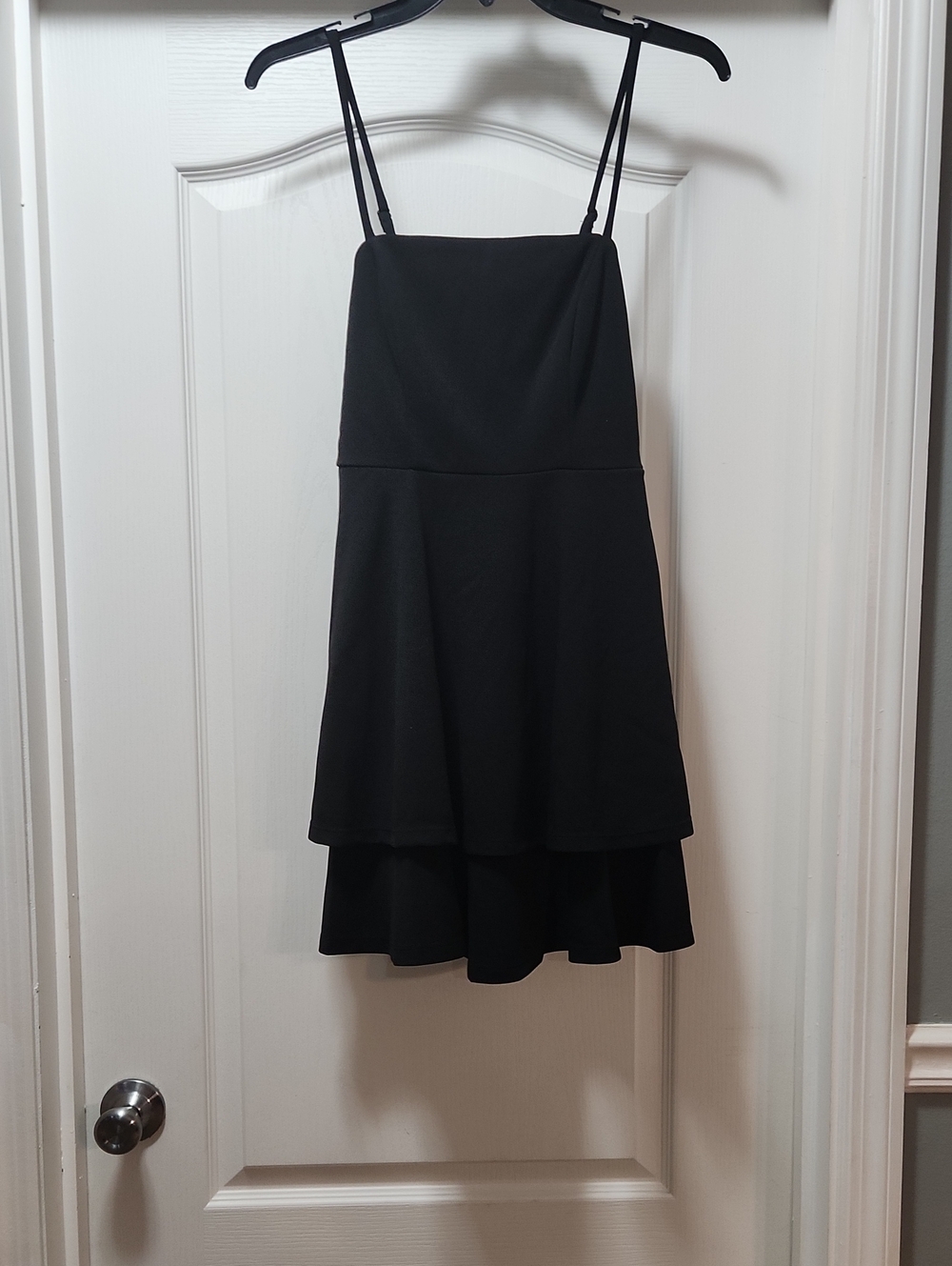 Black Double-Layer Spaghetti-Strap Mini Dress